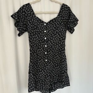 Black and White Floral Button-Up romper